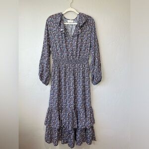 Target boho peasant‎ ruffle tiered floral balloon long sleeve midi Cottagecore